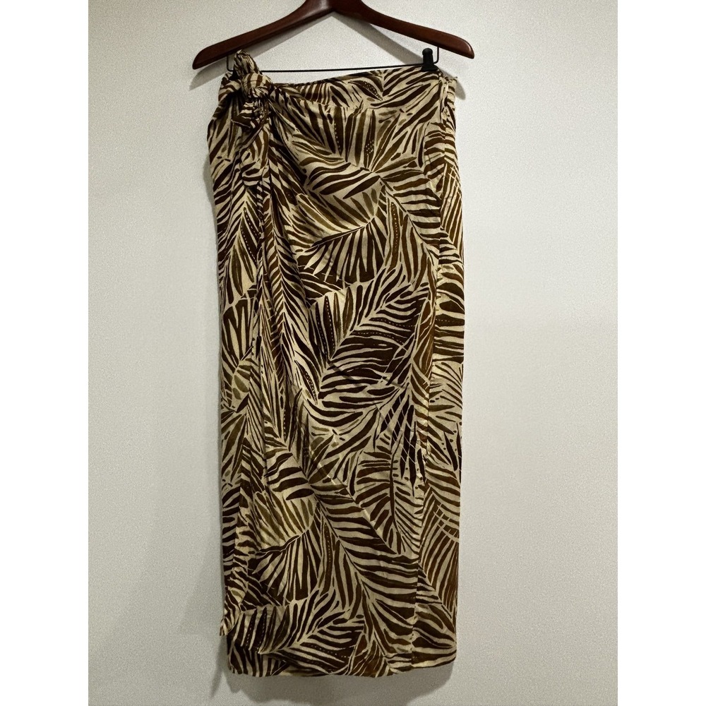 Dress Forum Willow Skirt Womens L Brown Tropical Palm Print Wrap Tie NWT